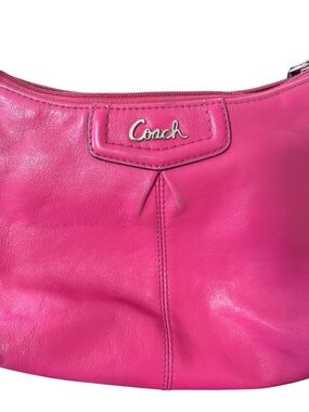 Coach Pink Leather Shoulder Bag | Y2K Mini Hobo Purse | Silver Logo